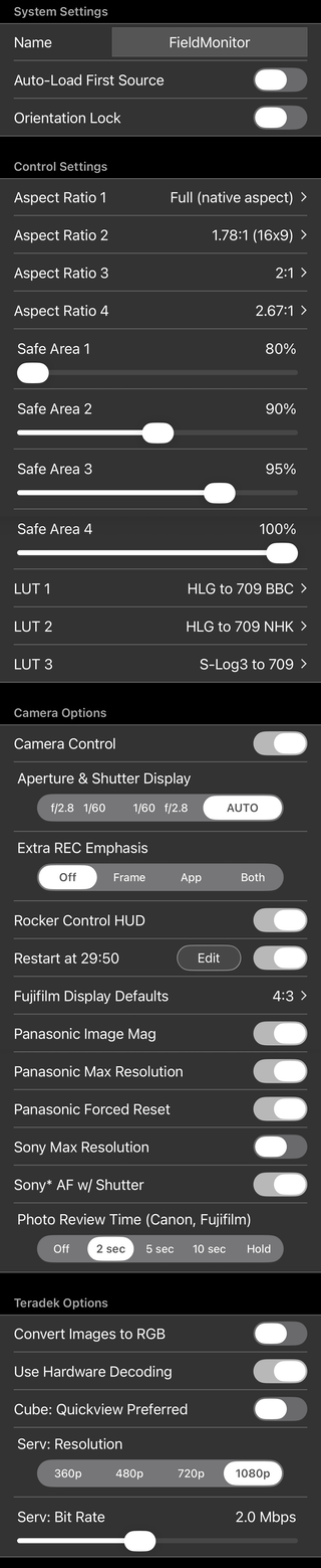 Settings menu