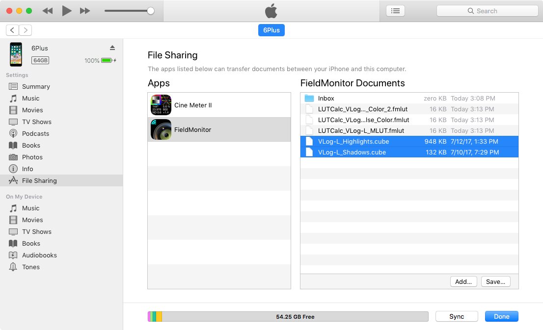.cube files added in iTunes